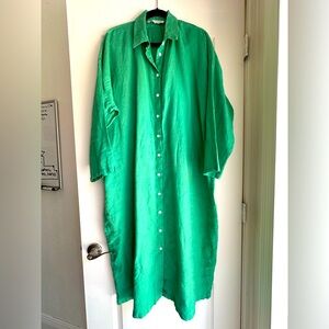 Zara dress 100% Linen USA size L green Spain
